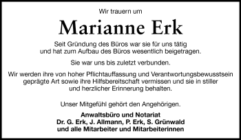 Traueranzeige von Marianne Erk von Odenwälder Echo