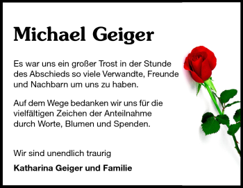 Traueranzeige von Michael Geiger von Echo-Zeitungen (Gesamtausgabe)