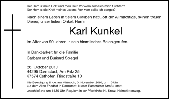 Traueranzeige von Karl Kunkel von Echo-Zeitungen (Gesamtausgabe)