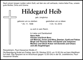 Traueranzeige von Heib Hildegard von Rüsselsheimer Echo, Groß-Gerauer-Echo, Ried Echo