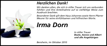 Traueranzeige von Irma Dorn von Starkenburger Echo