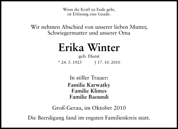 Traueranzeige von Erika Winter von Rüsselsheimer Echo, Groß-Gerauer-Echo, Ried Echo