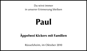 Traueranzeige von Paul - von Rüsselsheimer Echo, Groß-Gerauer-Echo, Ried Echo