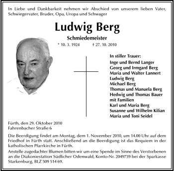 Traueranzeige von Ludwig Berg von Starkenburger Echo