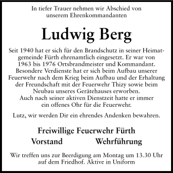 Traueranzeige von Ludwig Berg von Odenwälder Echo