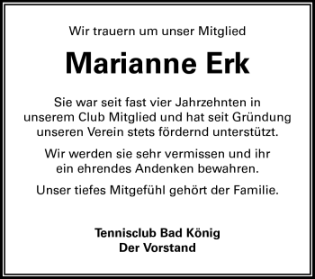 Traueranzeige von Marianne Erk von Odenwälder Echo