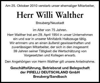 Traueranzeige von Willi Walther von Odenwälder Echo