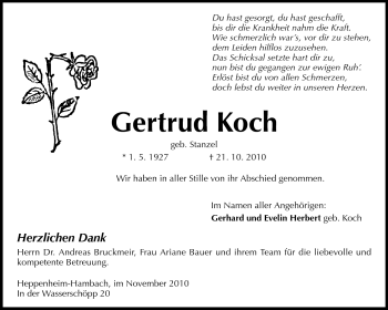 Traueranzeige von Gertrud Koch von Starkenburger Echo