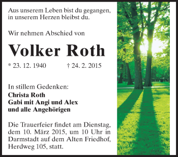 Traueranzeige von Volker Roth von Echo-Zeitungen (Gesamtausgabe)