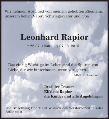 Traueranzeige von Leonhard Rapior von trauer.echo-online.de