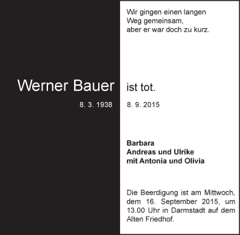 Traueranzeige von Werner Bauer von trauer.echo-online.de