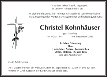 Traueranzeige von Christel Kohnhäuser von trauer.echo-online.de