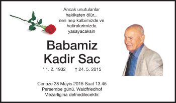 Traueranzeige von Kadir Sac von Echo-Zeitungen (Gesamtausgabe)