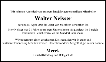 Traueranzeige von Walter Neisser von Echo-Zeitungen (Gesamtausgabe)