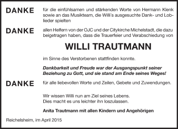 Traueranzeige von Willi Trautmann von Odenwälder Echo