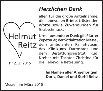 Traueranzeige von Helmut Reitz von Echo-Zeitungen (Gesamtausgabe)