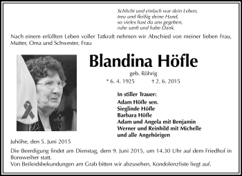 Traueranzeige von Blandina Höfle von Starkenburger Echo