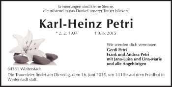 Traueranzeige von Karl-Heinz Petri von Echo-Zeitungen (Gesamtausgabe)