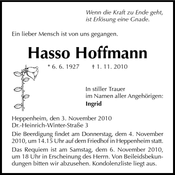 Traueranzeige von Hasso Hoffmann von Starkenburger Echo