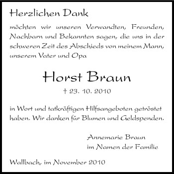 Traueranzeige von Horst Braun von Echo-Zeitungen (Gesamtausgabe)