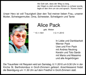 Traueranzeige von Alice Pack von Echo-Zeitungen (Gesamtausgabe)