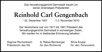 Traueranzeige von Reinhold Carl Gengenbach von Echo-Zeitungen (Gesamtausgabe)