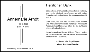 Traueranzeige von Annemarie Arndt von Odenwälder Echo