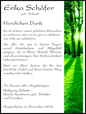 Traueranzeige von Erika Schäfer von Starkenburger Echo