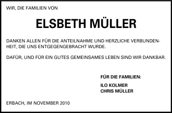 Traueranzeige von Elsbeth Müller von Odenwälder Echo