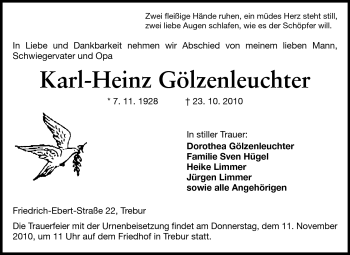 Traueranzeige von Karl-Heinz Gölzenleuchter von Rüsselsheimer Echo, Groß-Gerauer-Echo, Ried Echo