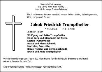 Traueranzeige von Jakob Friedrich Trumpfheller von Echo-Zeitungen (Gesamtausgabe)