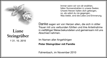 Traueranzeige von Liane Steingrüber von Starkenburger Echo