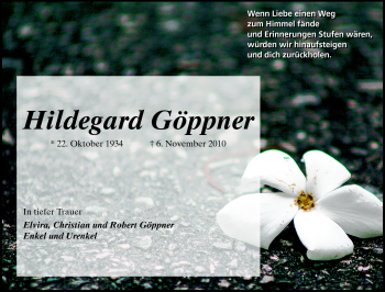 Traueranzeige von Hildegard Göppner von Rüsselsheimer Echo, Groß-Gerauer-Echo, Ried Echo