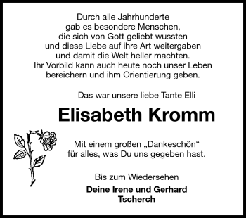 Traueranzeige von Elisabeth Kromm von Echo-Zeitungen (Gesamtausgabe)