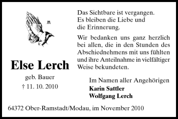 Traueranzeige von Else Lerch von Echo-Zeitungen (Gesamtausgabe)