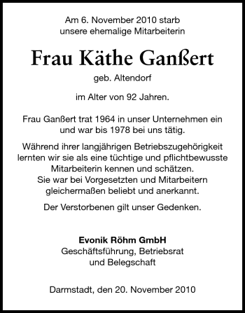 Traueranzeige von Käthe Ganßert von Echo-Zeitungen (Gesamtausgabe)