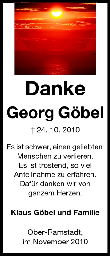 Traueranzeige von Georg Göbel von Echo-Zeitungen (Gesamtausgabe)