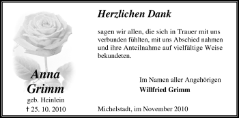 Traueranzeige von Anna Grimm von Odenwälder Echo