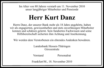 Traueranzeige von Kurt Danz von Echo-Zeitungen (Gesamtausgabe)