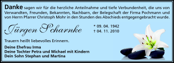 Traueranzeige von Jürgen Scharnke von Echo-Zeitungen (Gesamtausgabe)