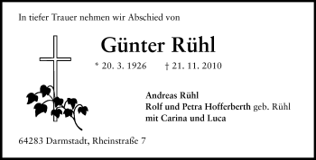 Traueranzeige von Günter Rühl von Darmstädter Echo, Odenwälder Echo, Rüsselsheimer Echo, Groß-Gerauer-Echo, Ried Echo