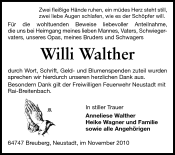 Traueranzeige von Willi Walther von Odenwälder Echo