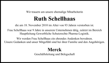 Traueranzeige von RUTH SCHELLHAAS von Echo-Zeitungen (Gesamtausgabe)