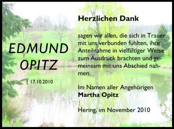 Traueranzeige von Edmund Opitz von Darmstädter Echo, Odenwälder Echo, Rüsselsheimer Echo, Groß-Gerauer-Echo, Ried Echo