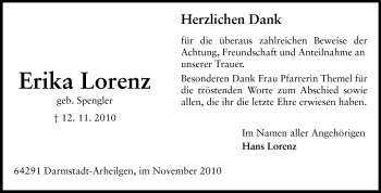 Traueranzeige von Erika Lorenz von Echo-Zeitungen (Gesamtausgabe)