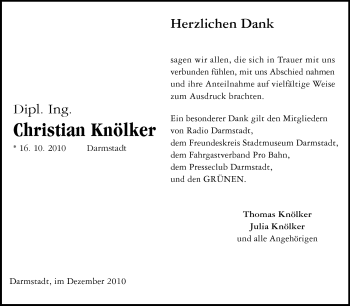 Traueranzeige von Christian Knölker von Echo-Zeitungen (Gesamtausgabe)