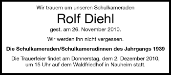 Traueranzeige von Rolf Diehl von Rüsselsheimer Echo, Groß-Gerauer-Echo, Ried Echo