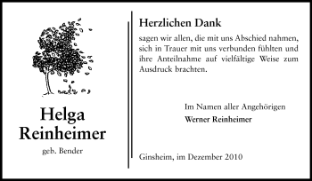 Traueranzeige von Helga Reinheimer von Rüsselsheimer Echo, Groß-Gerauer-Echo, Ried Echo