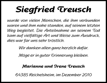 Traueranzeige von Siegfried Treusch von Odenwälder Echo