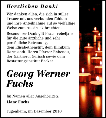 Traueranzeige von Georg Werner Fuchs von Echo-Zeitungen (Gesamtausgabe)
